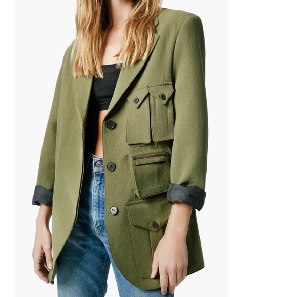 NWT $750 Smythe Surplus Cargo-Pocket Tencel Blazer in Army - size Small! - Picture 2 of 4